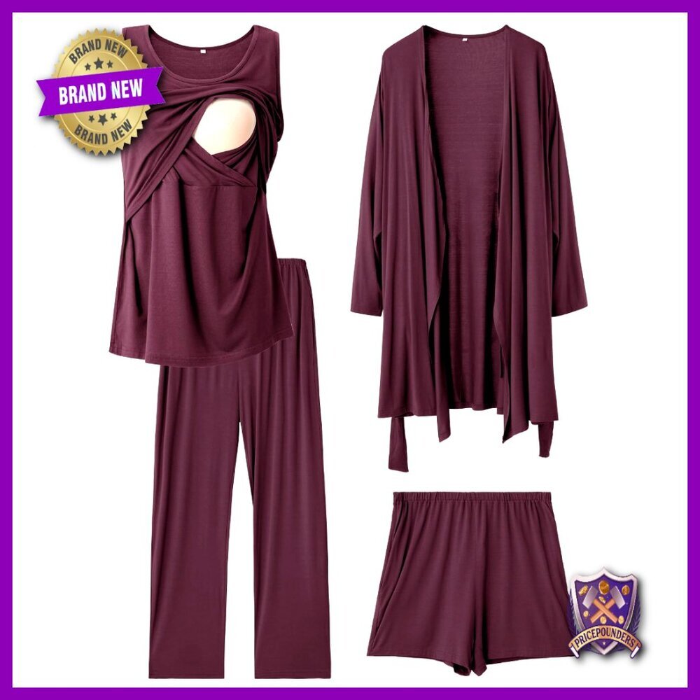 4-Piece Nursing Pajama Set with Gown, Tank, Pants, Shorts - X-Large